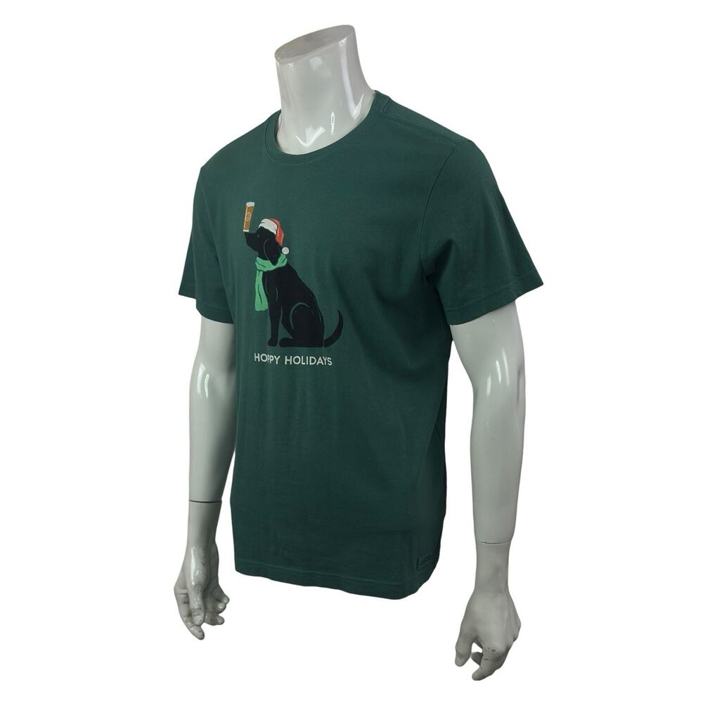 Life Is Good Hoppy Holidays Dog Beer Graphic Cotton T-Shirt Green Men’s M